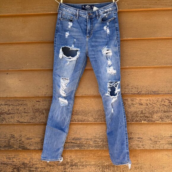 Hollister Denim - Hollister Curvy High-Rise Super Skinny Distressed Jeans W28 L30 Blue Denim Women